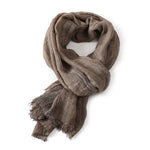Scarf Cotton-Linen Blend Striped With Fringe