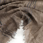 Scarf Cotton-Linen Blend Striped With Fringe