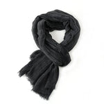 Scarf Cotton-Linen Blend Striped With Fringe