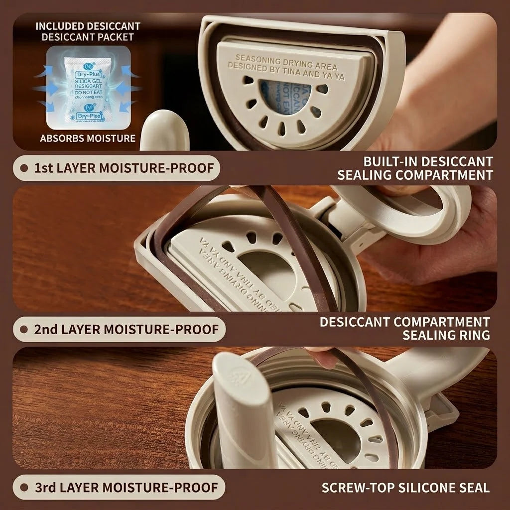 Seasoning Jar Glass Built-In Scoop & Airtight Seal