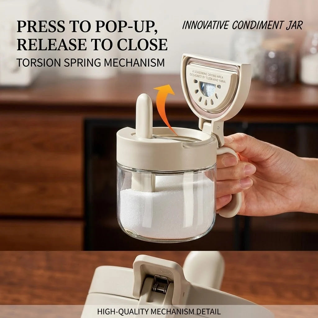 Seasoning Jar Glass Built-In Scoop & Airtight Seal