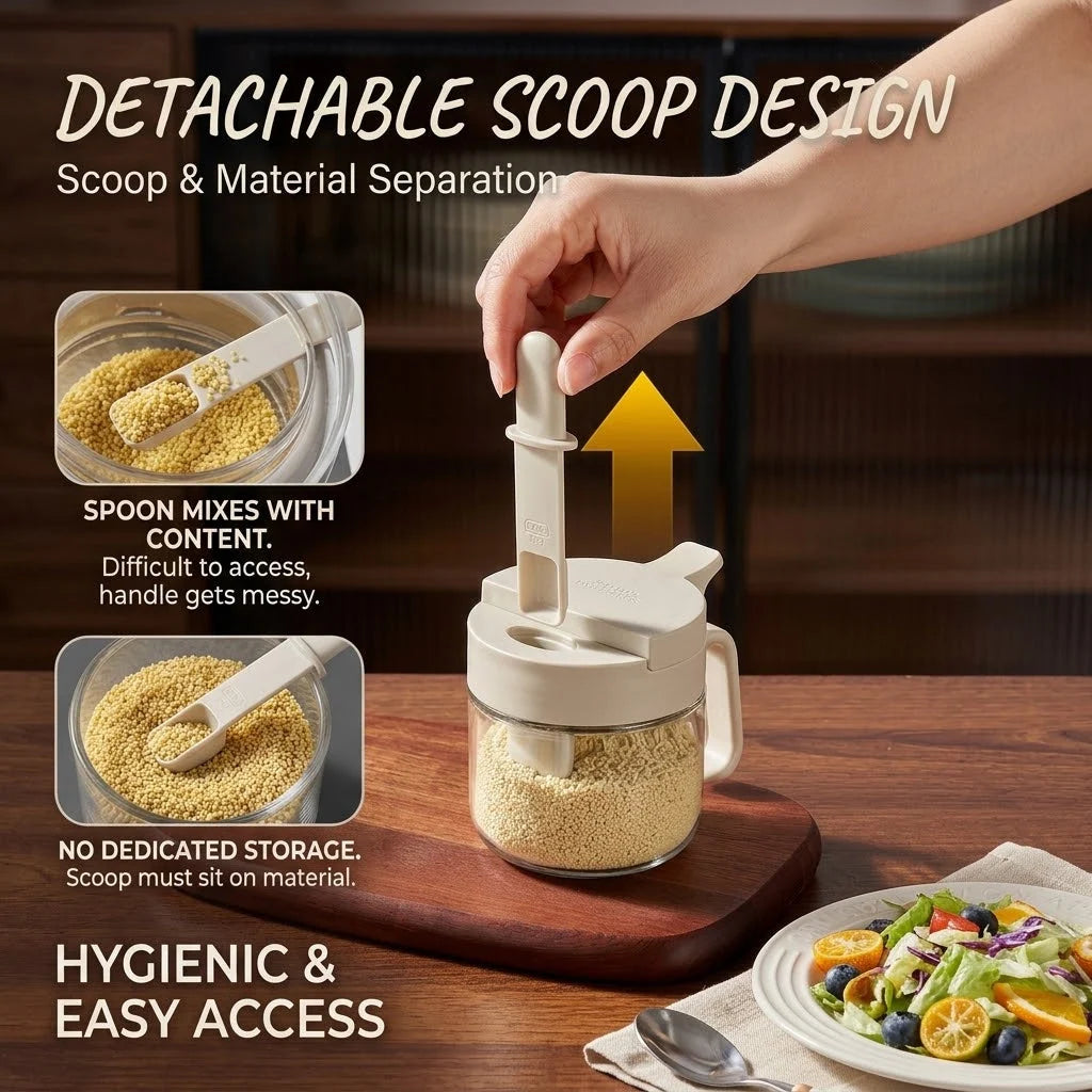 Seasoning Jar Glass Built-In Scoop & Airtight Seal
