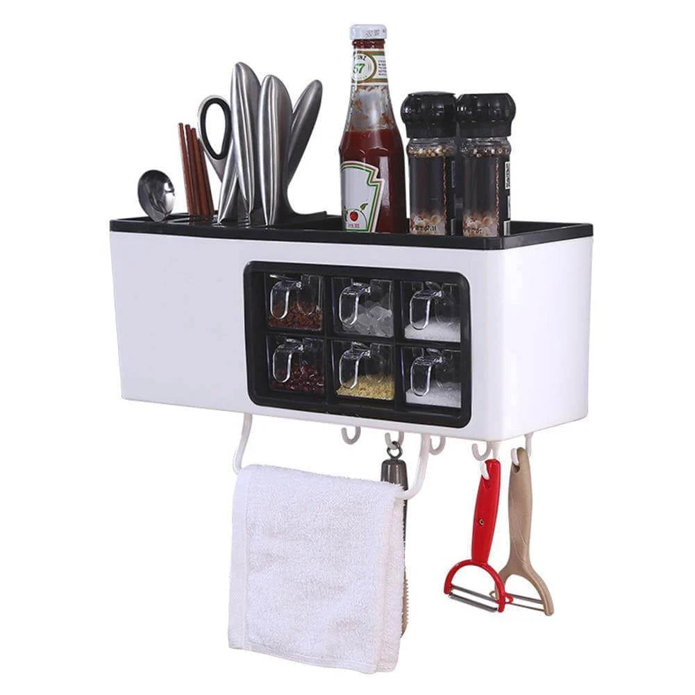 Seasoning Organizer Partitioned Storage With Phone Holder