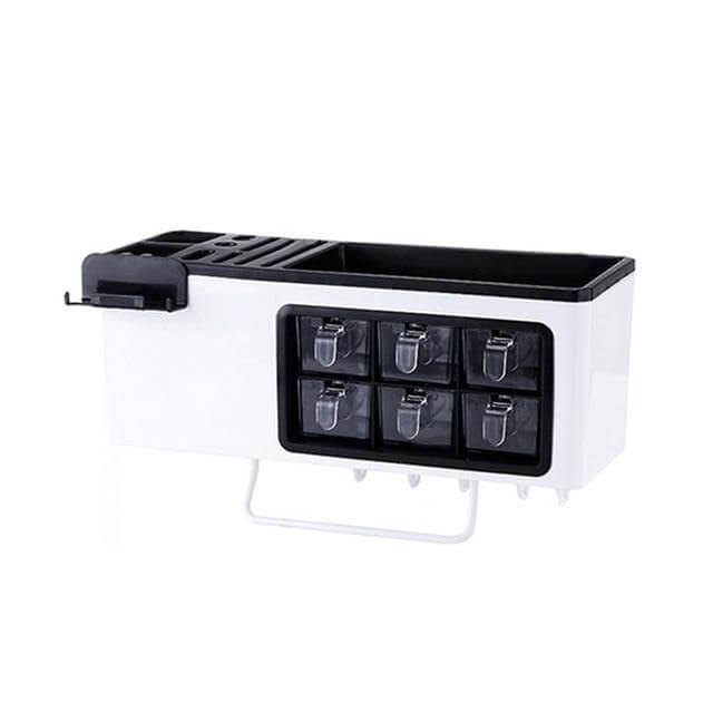 Seasoning Organizer Partitioned Storage With Phone Holder