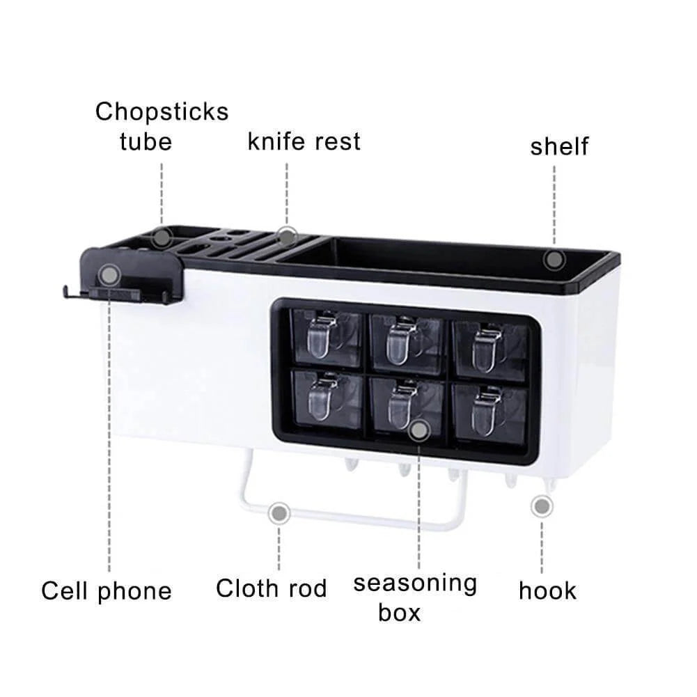 Seasoning Organizer Partitioned Storage With Phone Holder