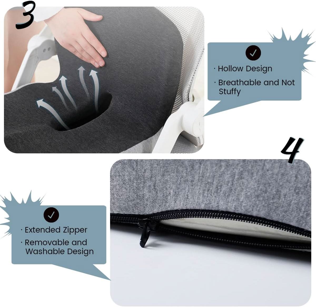 Seat Cushion Memory Foam Removable Machine-Washable Cover