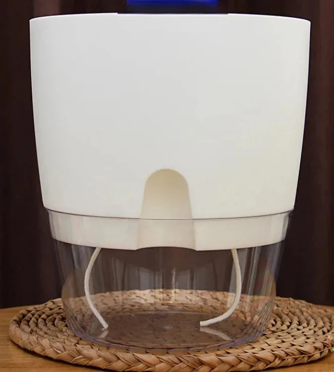 Self-Watering Planter Dual-Layer Cotton Rope & Transparent Basin