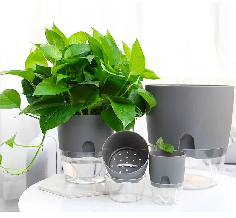 Self-Watering Planter Dual-Layer Cotton Rope & Transparent Basin
