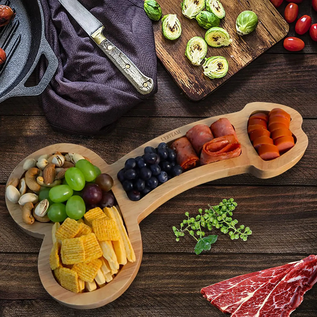 Serving Board Dark Wood Multi-Compartment Cheeky Engraving