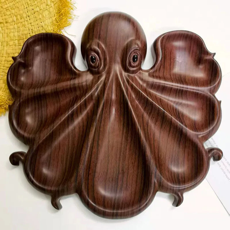 Serving Board Octopus-Shaped Wood Divided Compartments