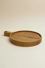 Serving Board Round Carved Chestnut Wood