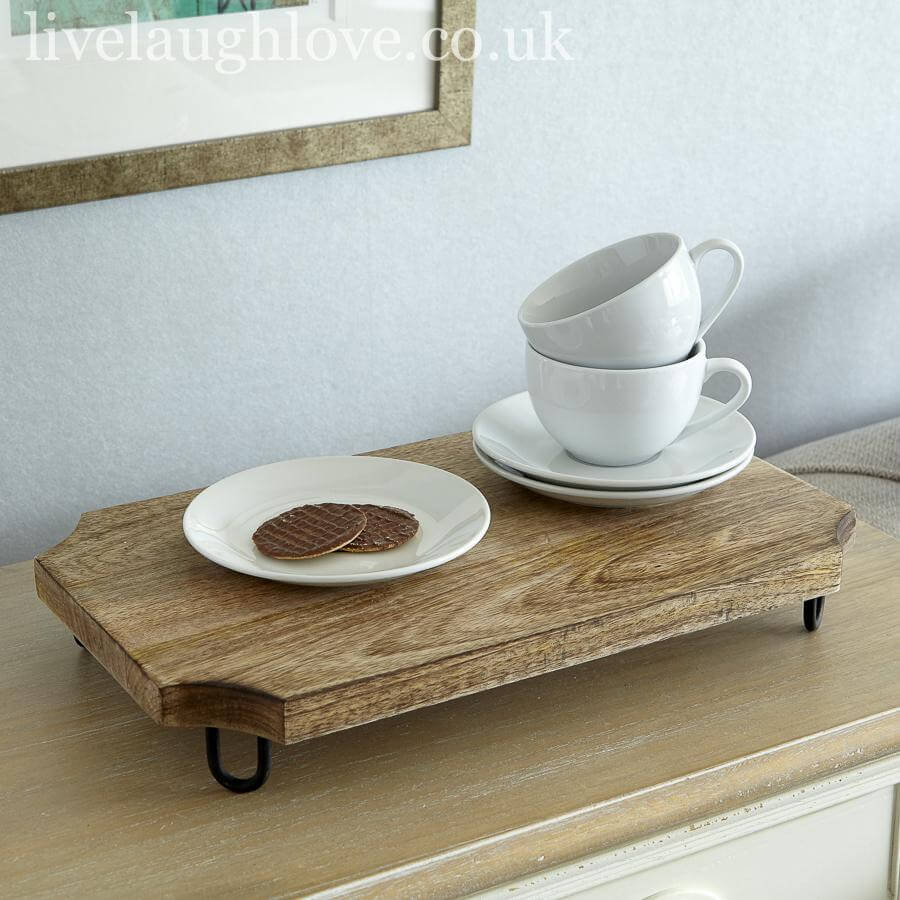 Serving Board Wooden Raised Metal Feet