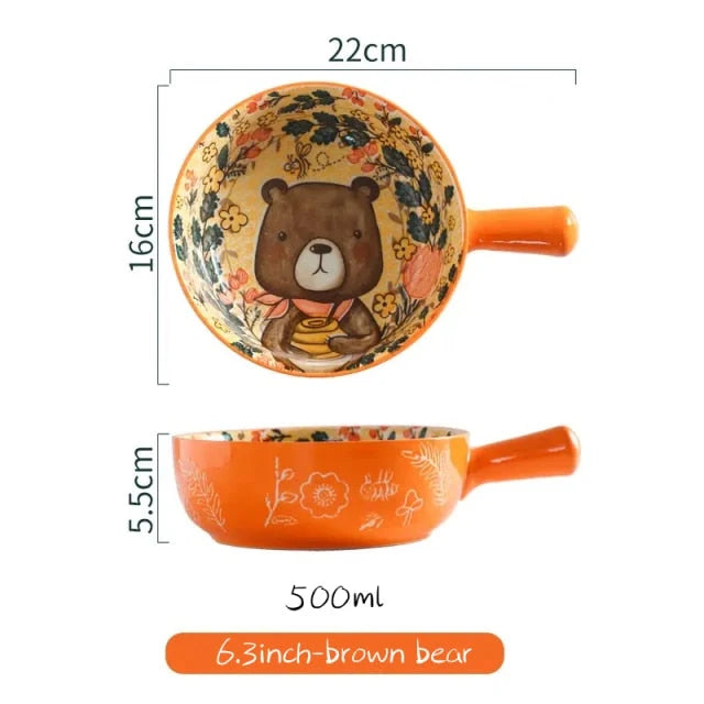 Serving Bowl Porcelain Hand-Painted Animal Floral Design