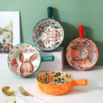 Serving Bowl Porcelain Hand-Painted Animal Floral Design