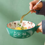 Serving Bowl Porcelain Hand-Painted Animal Floral Design