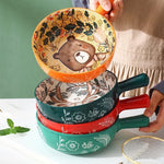 Serving Bowl Porcelain Hand-Painted Animal Floral Design