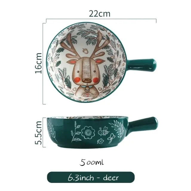 Serving Bowl Porcelain Hand-Painted Animal Floral Design