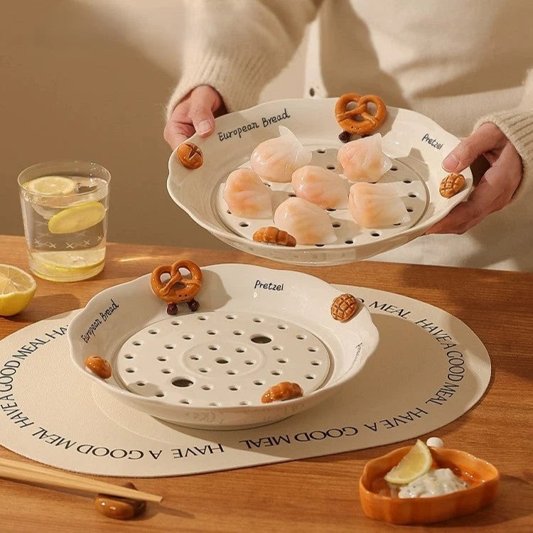 Serving Plate Glazed Ceramic Hand-Painted Ventilated Base