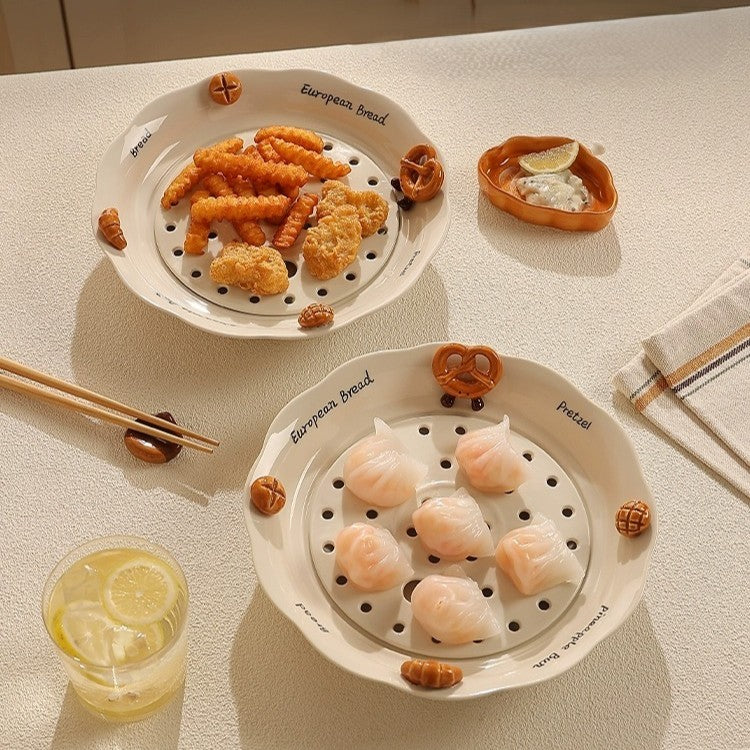 Serving Plate Glazed Ceramic Hand-Painted Ventilated Base