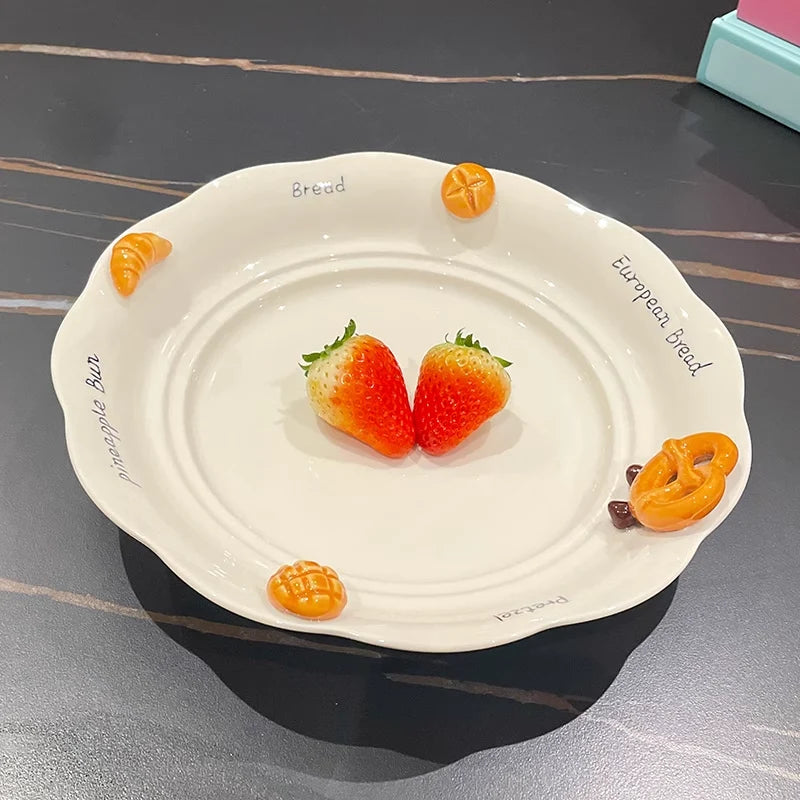 Serving Plate Glazed Ceramic Hand-Painted Ventilated Base