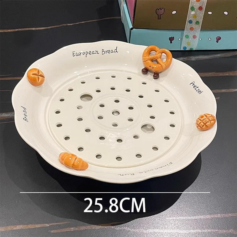 Serving Plate Glazed Ceramic Hand-Painted Ventilated Base