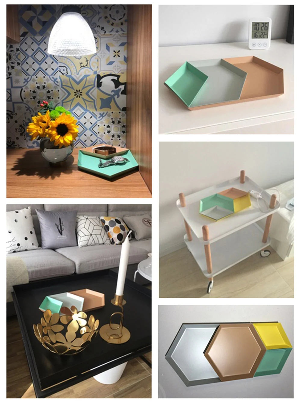 Serving Tray Metal Geometric Design Sturdy Construction
