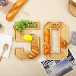 Serving Tray Number-Shaped Natural Wood Polished Finish