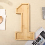 Serving Tray Number-Shaped Natural Wood Polished Finish