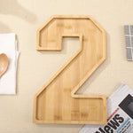 Serving Tray Number-Shaped Natural Wood Polished Finish