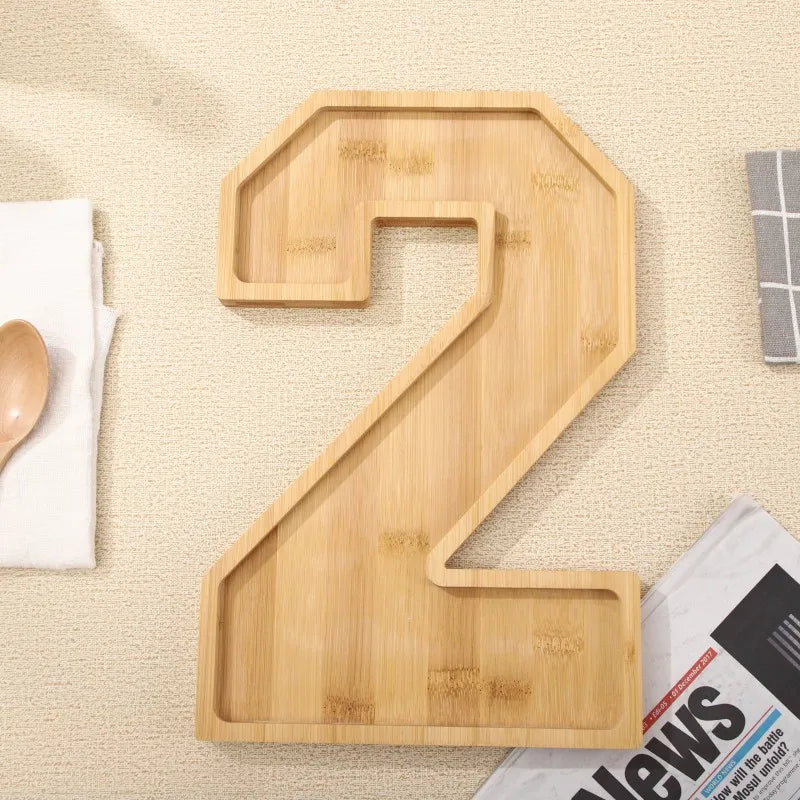 Serving Tray Number-Shaped Natural Wood Polished Finish