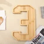 Serving Tray Number-Shaped Natural Wood Polished Finish