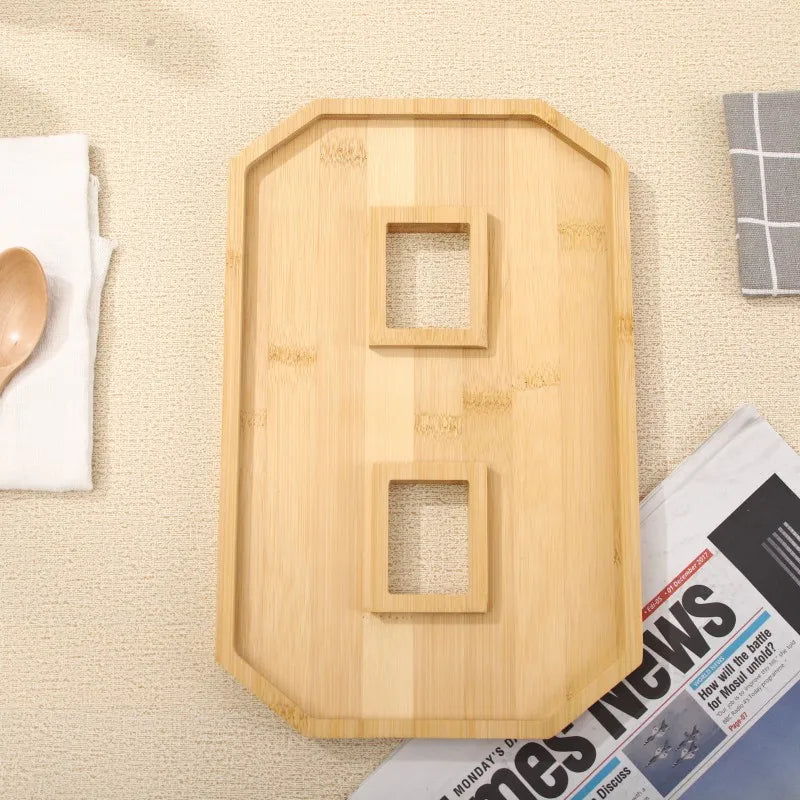 Serving Tray Number-Shaped Natural Wood Polished Finish