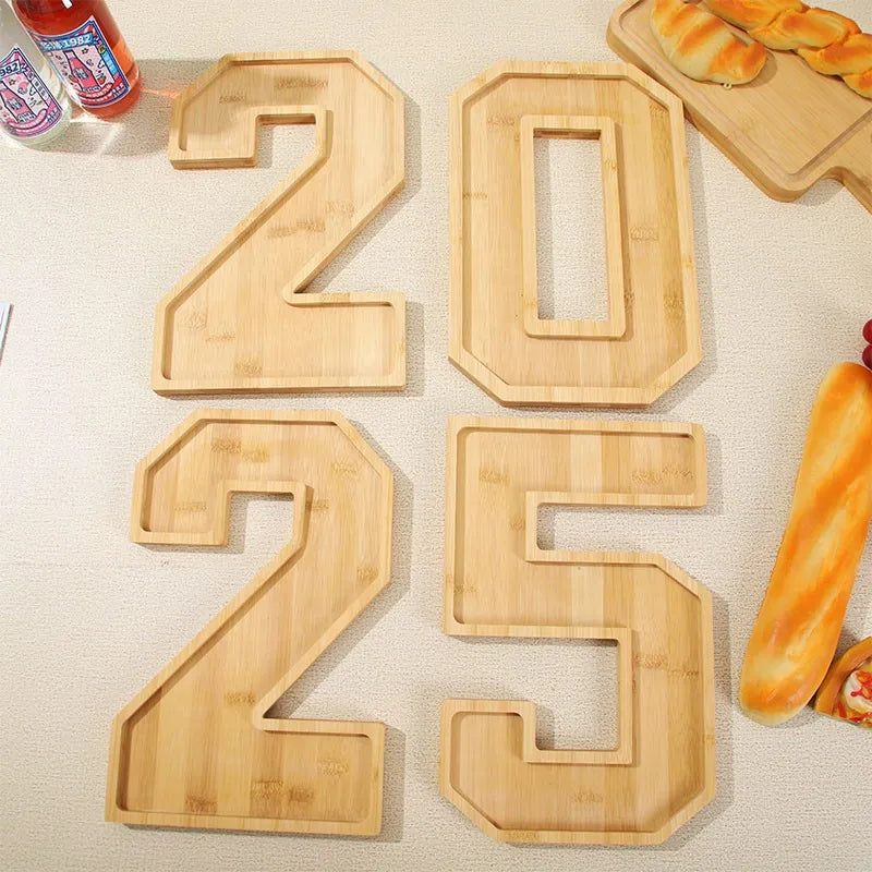 Serving Tray Number-Shaped Natural Wood Polished Finish