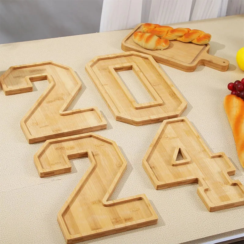 Serving Tray Number-Shaped Natural Wood Polished Finish
