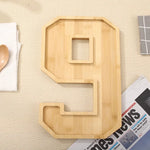 Serving Tray Number-Shaped Natural Wood Polished Finish