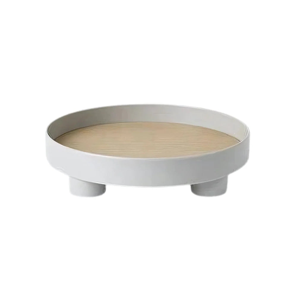 Serving Tray Round Oak Veneer Water-Resistant 12-Inch