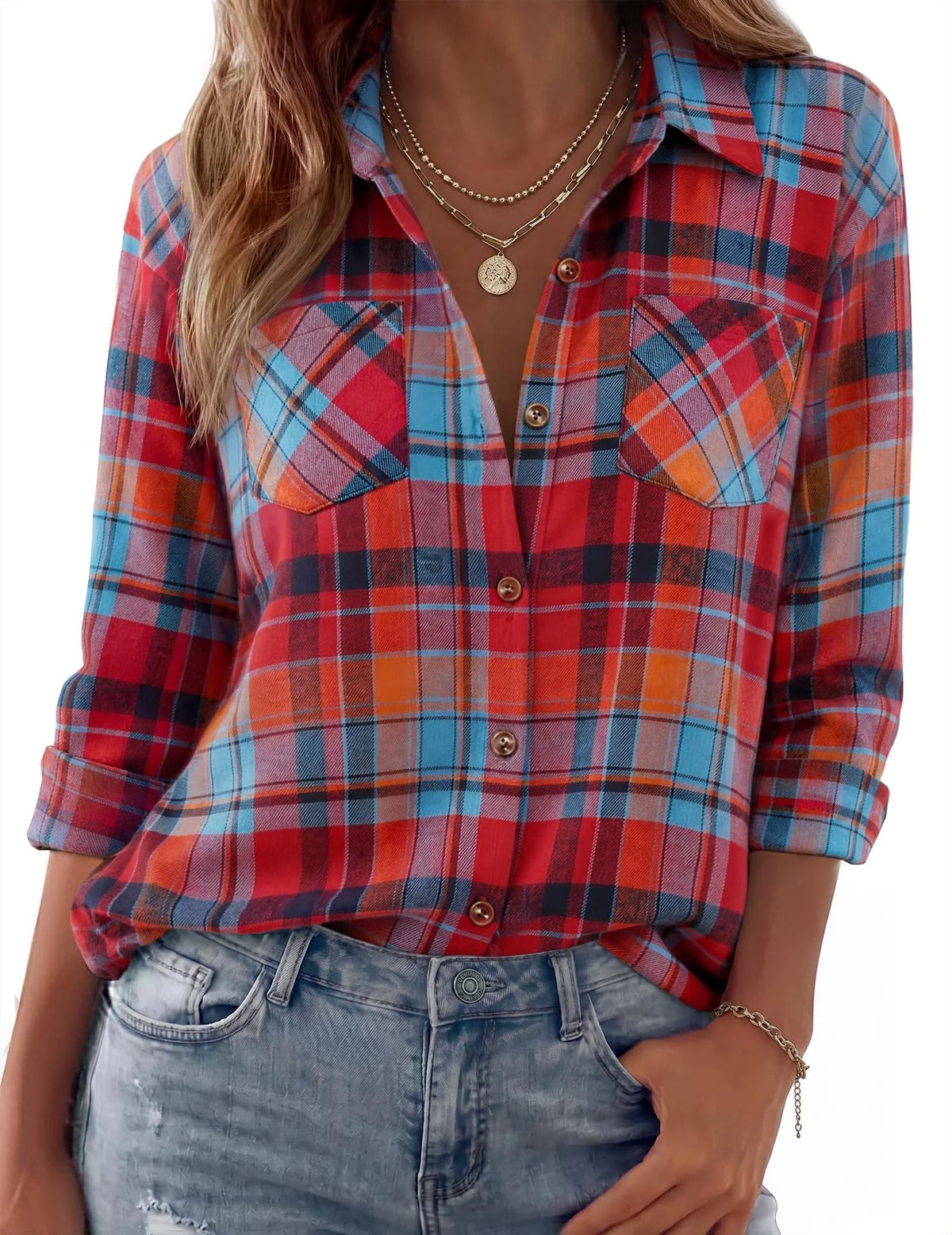 Shacket Soft Flannel Oversized Plaid Chest Pockets