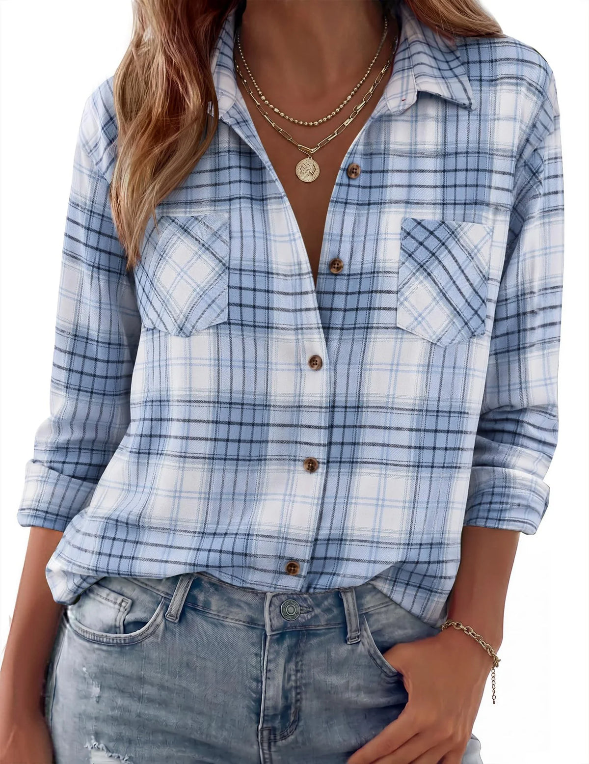 Shacket Soft Flannel Oversized Plaid Chest Pockets