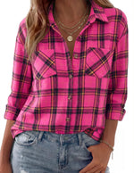Shacket Soft Flannel Oversized Plaid Chest Pockets