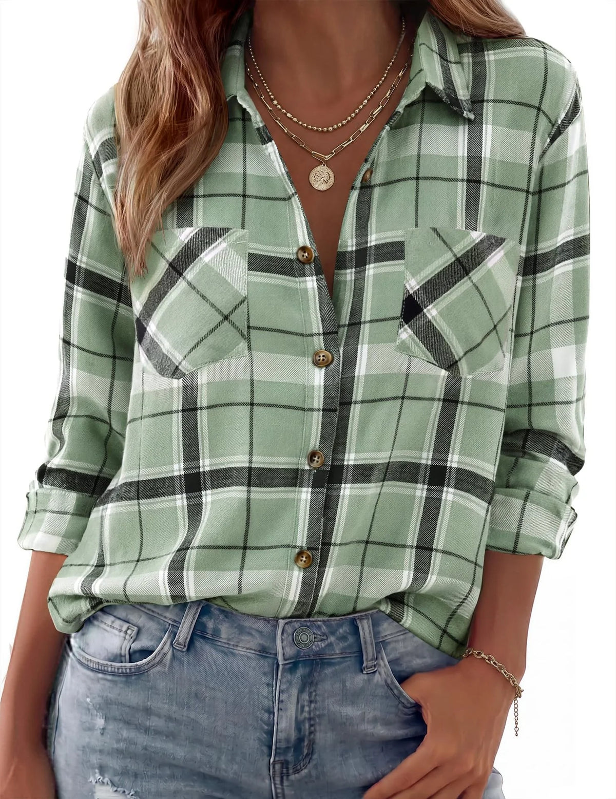 Shacket Soft Flannel Oversized Plaid Chest Pockets