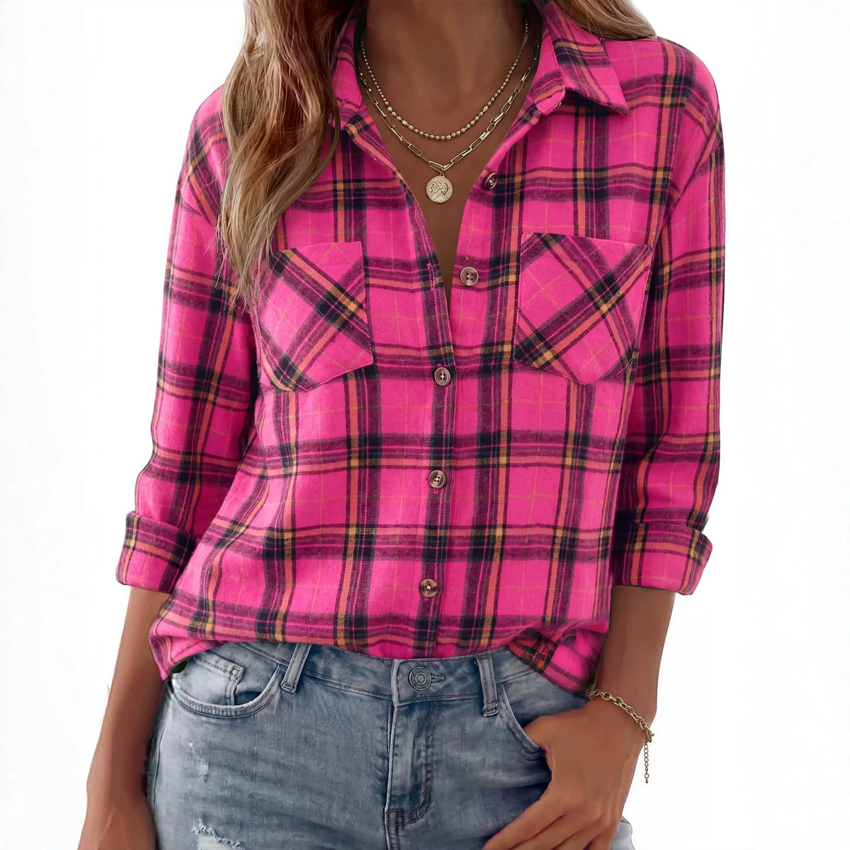 Shacket Soft Flannel Oversized Plaid Chest Pockets