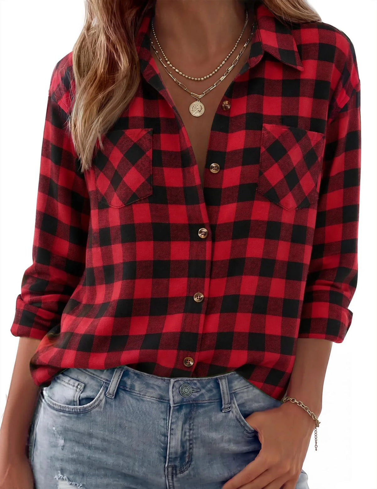 Shacket Soft Flannel Oversized Plaid Chest Pockets