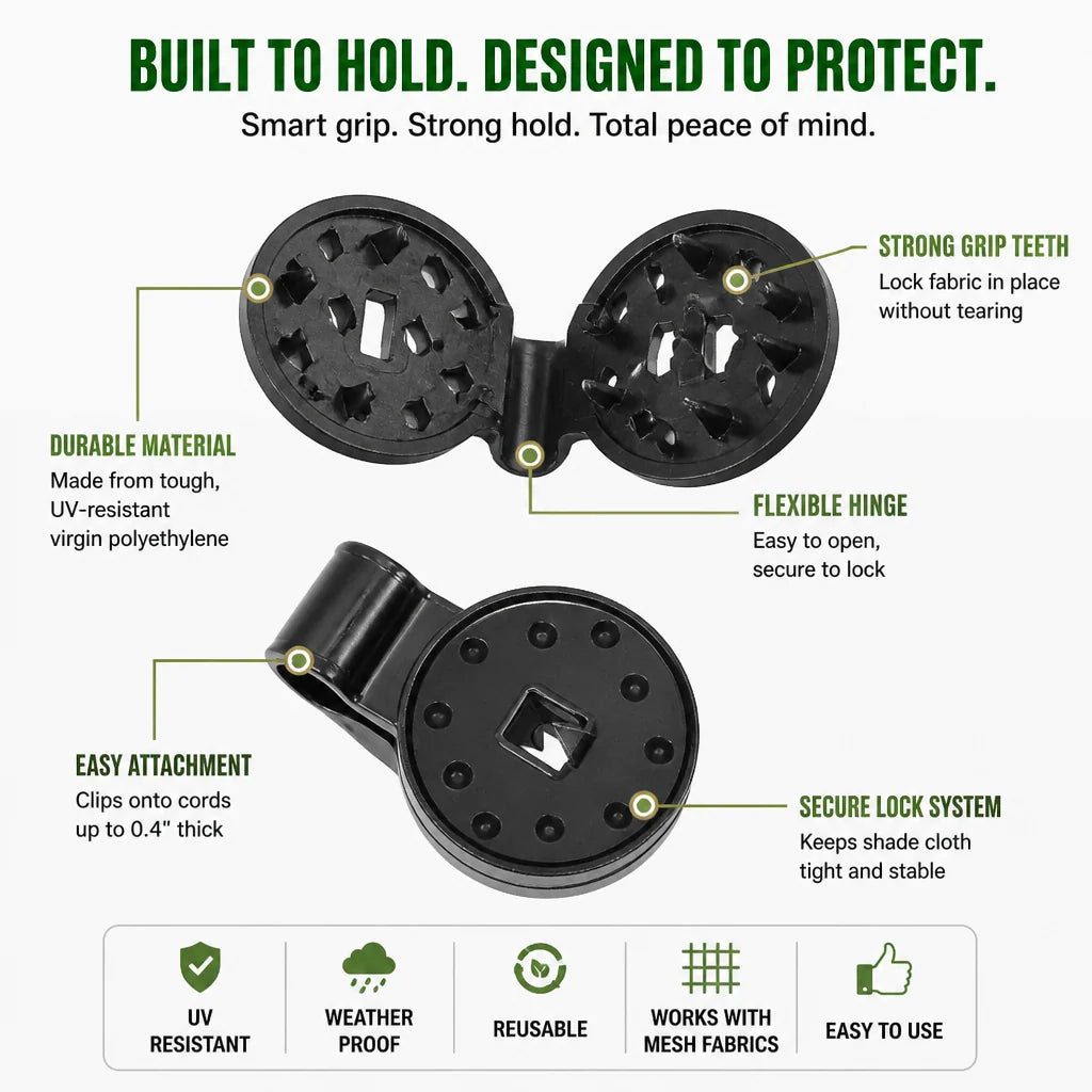 Shade Cloth Clips UV-Resistant Locking Grip