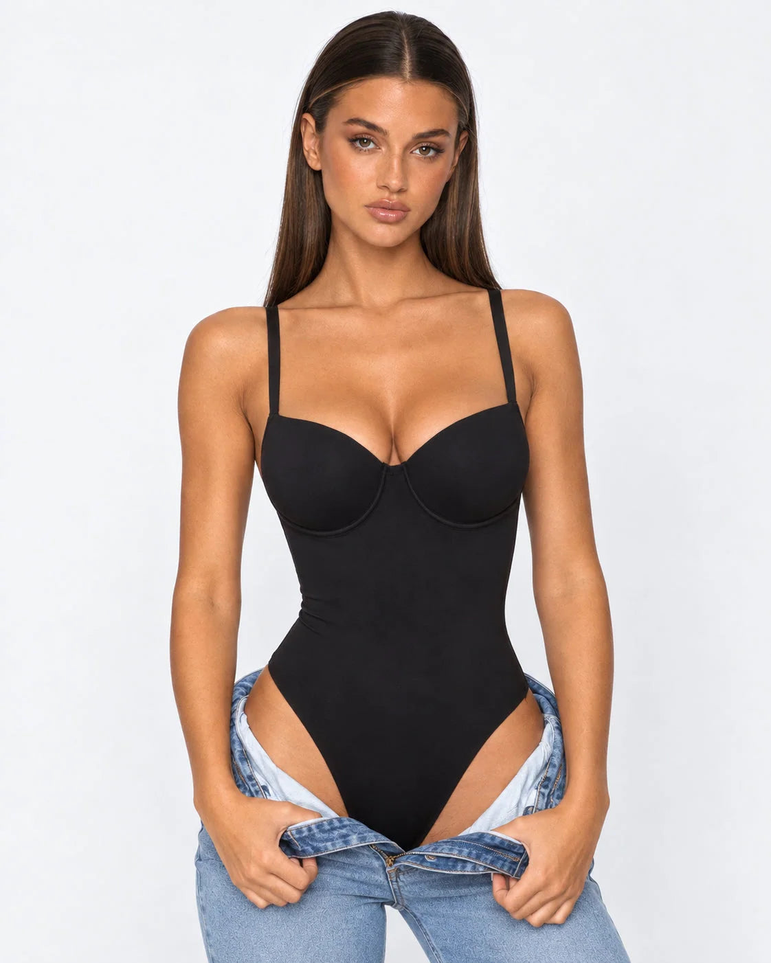 Shapewear Bodysuit Built-In Bra Cups Adjustable Lace-Up Back