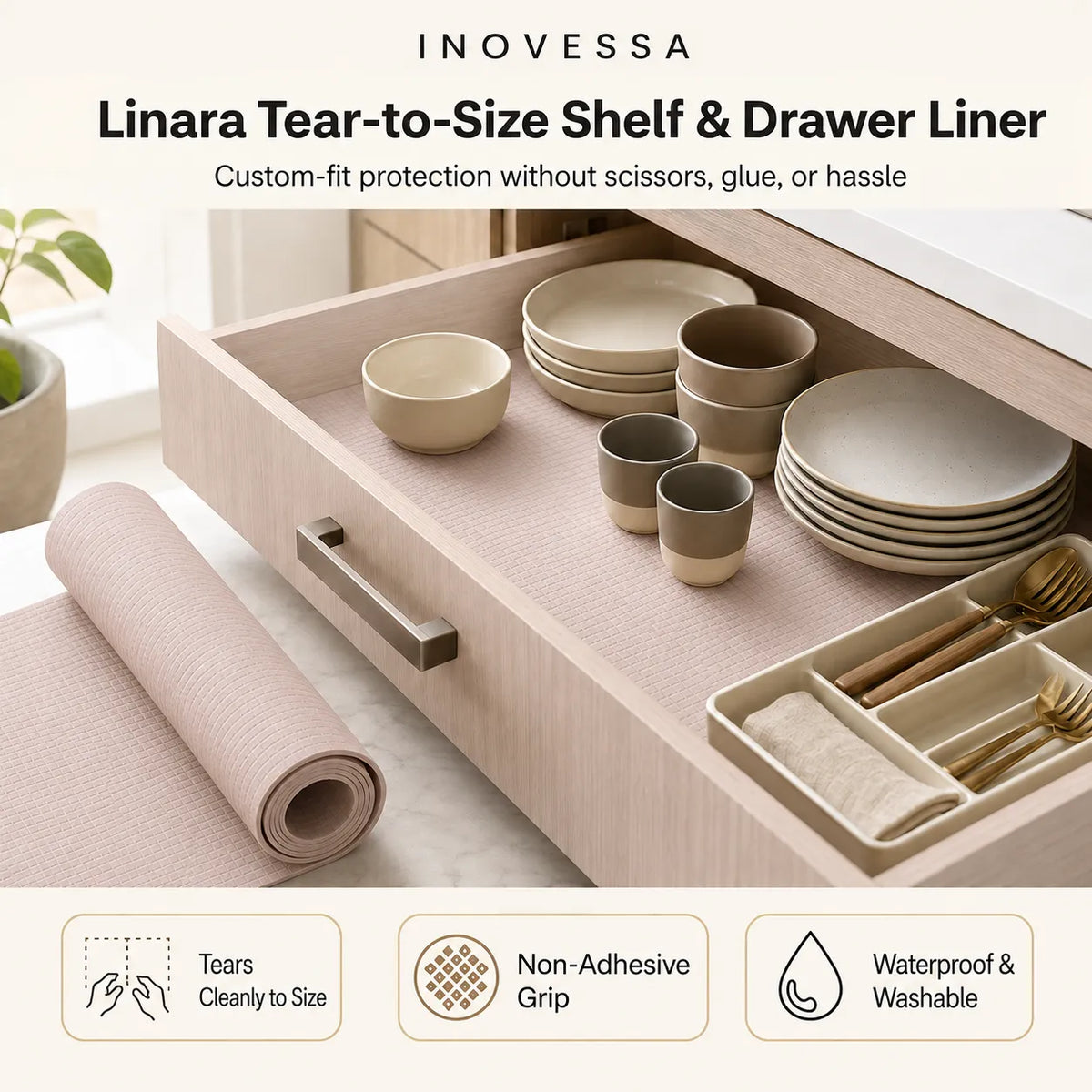 Shelf Liner Waterproof Cushioned Tear-to-Size Non-Adhesive