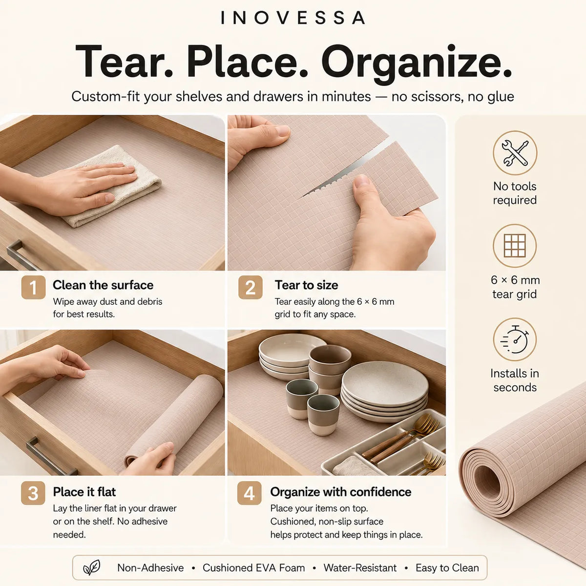 Shelf Liner Waterproof Cushioned Tear-to-Size Non-Adhesive