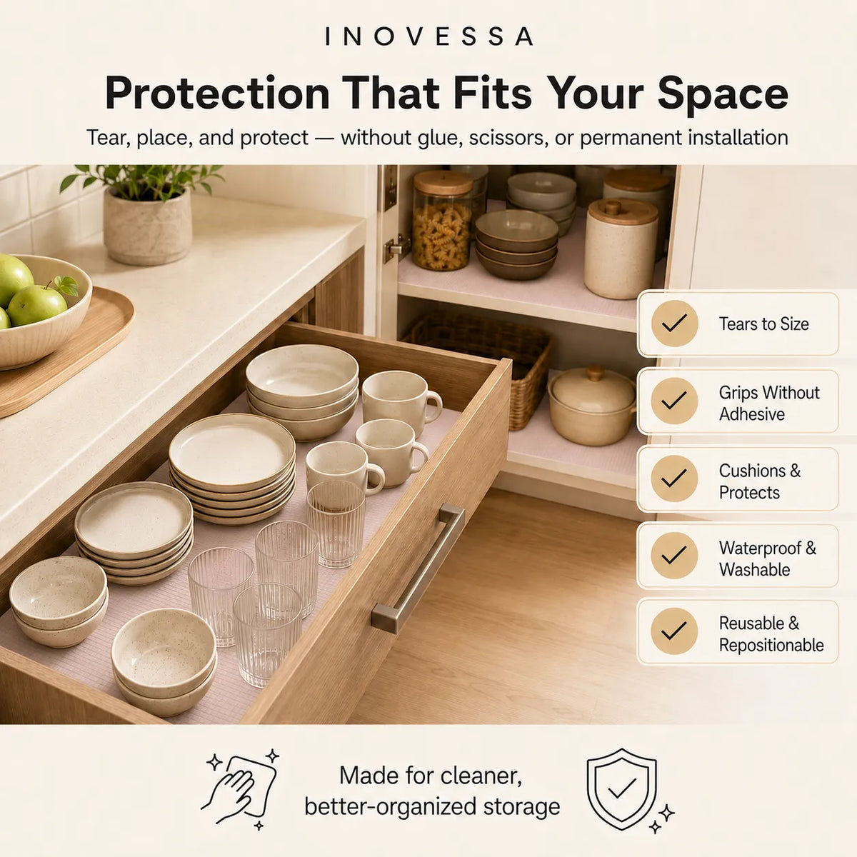 Shelf Liner Waterproof Cushioned Tear-to-Size Non-Adhesive