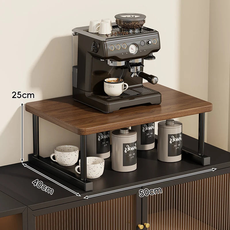 Shelf Riser Two-Tier Walnut Finish Steel Frame