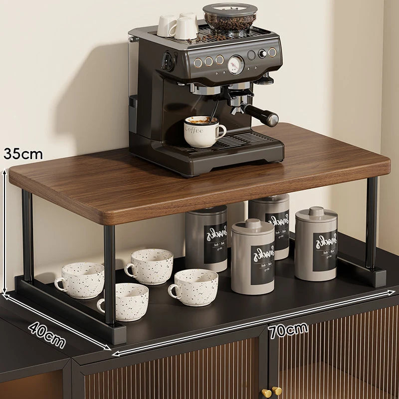 Shelf Riser Two-Tier Walnut Finish Steel Frame