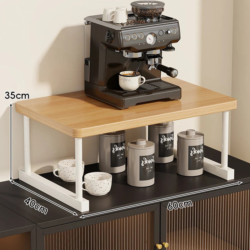 Shelf Riser Two-Tier Walnut Finish Steel Frame